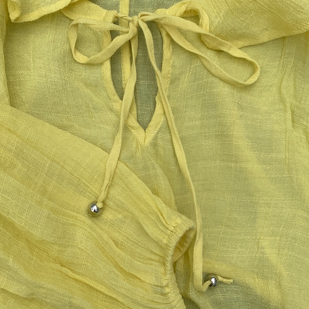HOST PICK : Forever 21 Yellow Ruffled Open Shoulder Long Sleeved Boho Crop Top - Picture 4 of 5